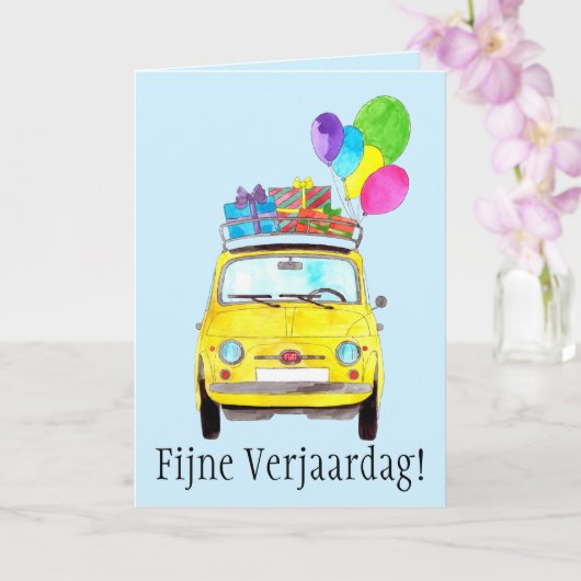 Fiat 500 verjaardags kaart (Orchidee)