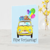 Fiat 500 verjaardags kaart (Gele Bloem)