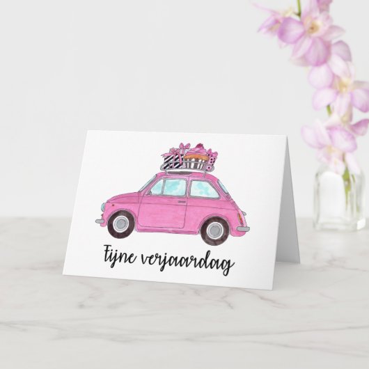 Fiat 500 verjaardags kaart (Orchidee)