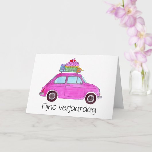 Fiat 500 verjaardags kaart (Orchidee)