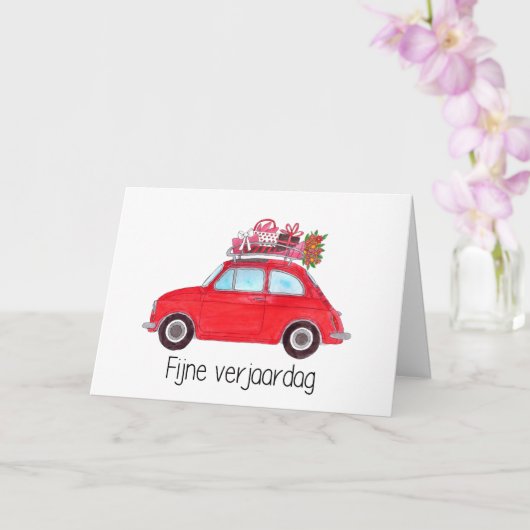 Fiat 500 verjaardags kaart (Orchidee)