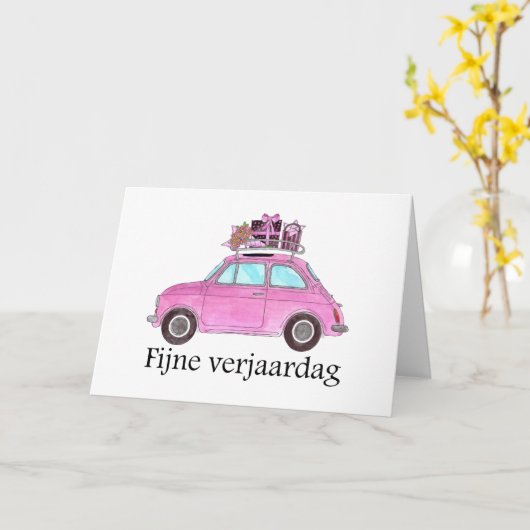 Fiat 500 verjaardags kaart (Gele Bloem)