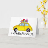 Fiat 500 verjaardags kaart (Gele Bloem)
