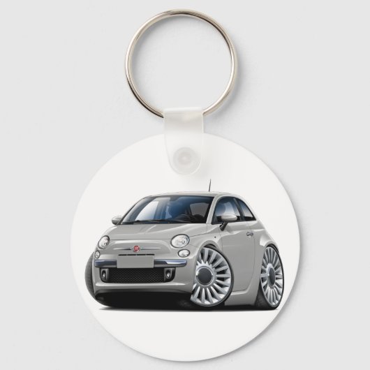 Fiat 500 zilverauto sleutelhanger (Voorkant)