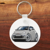 Fiat 500 zilverauto sleutelhanger (Voorkant)