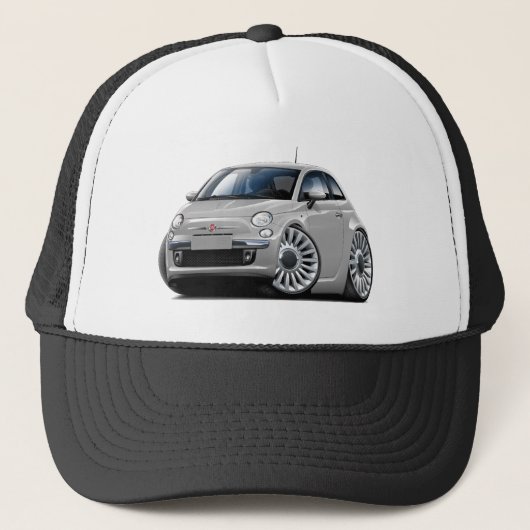 Fiat 500 zilverauto trucker pet (Voorkant)