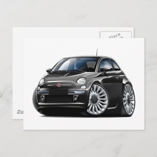 Fiat 500 zwarte auto briefkaart (Voorkant / Achterkant)