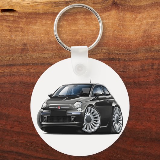 Fiat 500 zwarte auto sleutelhanger (Voorkant)