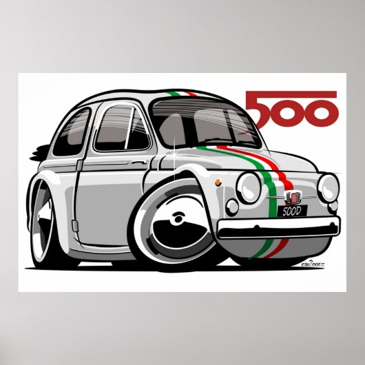 Fiat 500D karikatuur wit Poster (Voorkant)