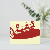 Fiat 600 Detail - Donkerrood op licht briefkaart (Staand voorkant)