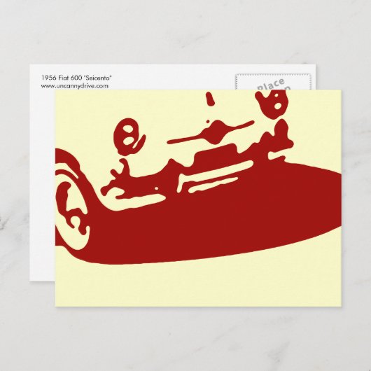 Fiat 600 Detail - Donkerrood op licht briefkaart (Voorkant / Achterkant)