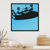 Fiat 600 Detail - Licht blauw op zwart Poster (Keuken)