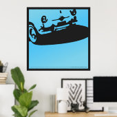 Fiat 600 Detail - Licht blauw op zwart Poster (Thuiskantoor)