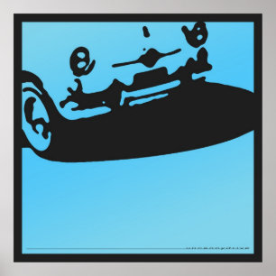 Fiat 600 Detail - Licht blauw op zwart Poster