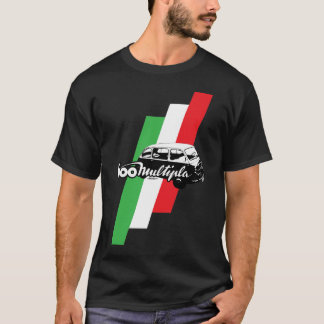 Fiat 600 Multipla-script, illustratie en vlag T-shirt
