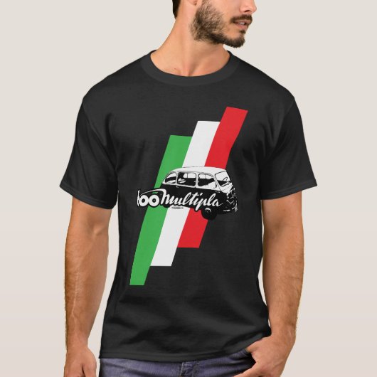 Fiat 600 Multipla-script, illustratie en vlag T-shirt (Voorkant)