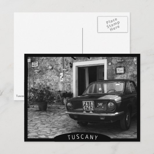  FIAT-auto in Italië in zwart-wit Briefkaart (Voorkant / Achterkant)