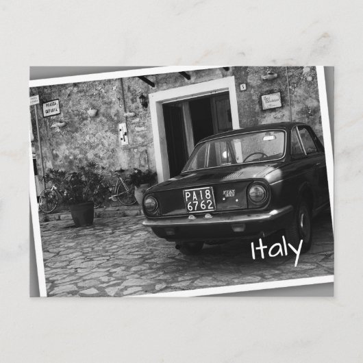  FIAT-auto in Italië in zwart-wit Briefkaart (Voorkant)