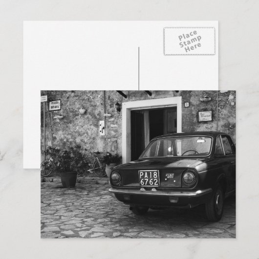 FIAT-auto in Italië in zwart-wit Briefkaart (Voorkant / Achterkant)