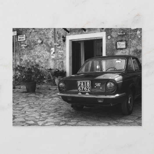 FIAT-auto in Italië in zwart-wit Briefkaart (Voorkant)