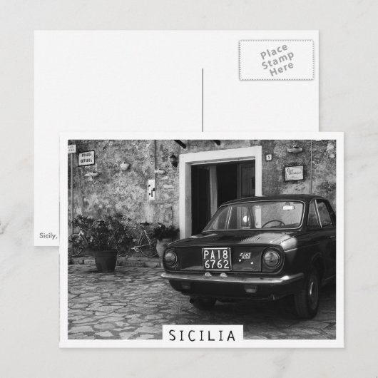  FIAT-auto in Italië in zwart-wit Briefkaart (Voorkant / Achterkant)