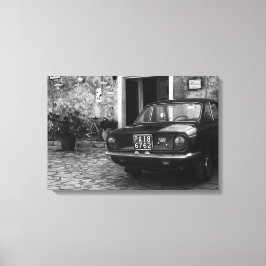  FIAT-auto in Italië in zwart-wit Canvas Afdruk
