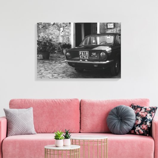 FIAT-auto in Italië in zwart-wit Canvas Afdruk (Insitu (Woonkamer))