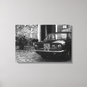  FIAT-auto in Italië in zwart-wit Canvas Afdruk