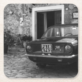  FIAT-auto in Italië in zwart-wit Kartonnen Onderzetters