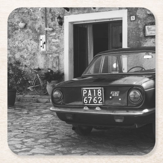 FIAT-auto in Italië in zwart-wit Kartonnen Onderzetters (Voorkant)