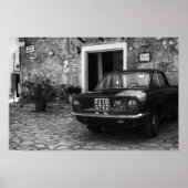  FIAT-auto in Italië in zwart-wit Poster (Voorkant)