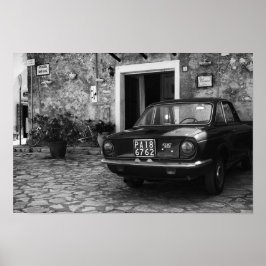 FIAT-auto in Italië in zwart-wit Poster