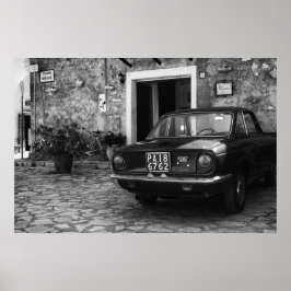 FIAT-auto in Italië in zwart-wit Poster