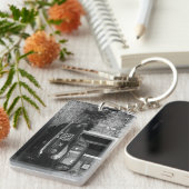 FIAT-auto in Italië in zwart-wit Sleutelhanger (Voorkant Rechts)