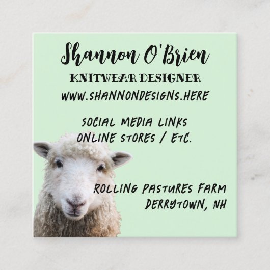 Fiber Arts Lam Schaap Sage Vierkante Visitekaartje (Voorkant)