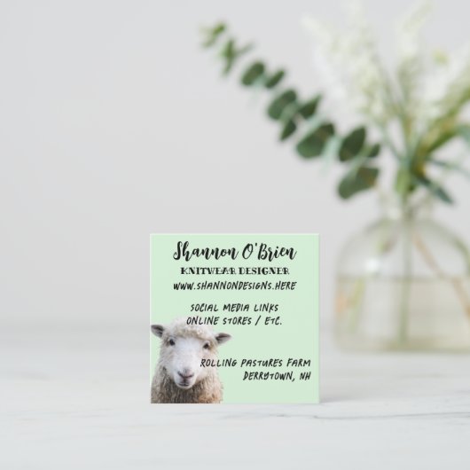 Fiber Arts Lam Schaap Sage Vierkante Visitekaartje (Staand voorkant)