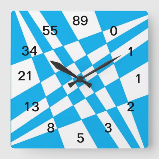 Fibonacci-klok met cijfers vierkante klok (Voorkant)