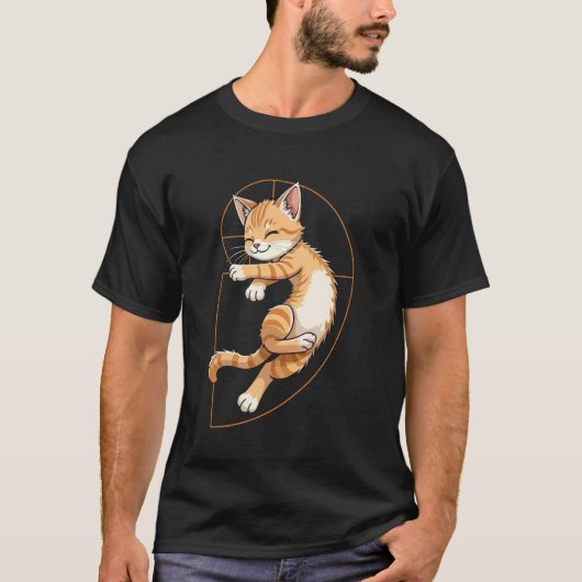 Fibonacci Spiraal Kat Ontspannen Wiskunde T-shirt (Voorkant)