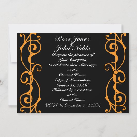Fibril Ebony (Oranje) Wedding Invitation Kaart (Voorkant)