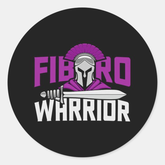 Fibro Warrior. Paarse fibromyalgie Bewustheid 1 Ronde Sticker (Voorkant)