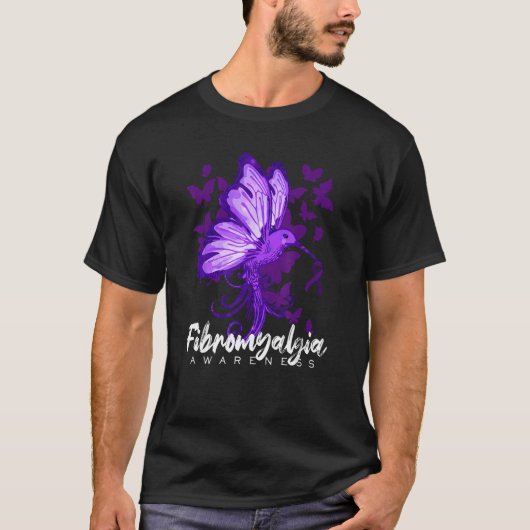 Fibromyalgia Awareness Hummingbird Holding Purple  T-shirt (Voorkant)
