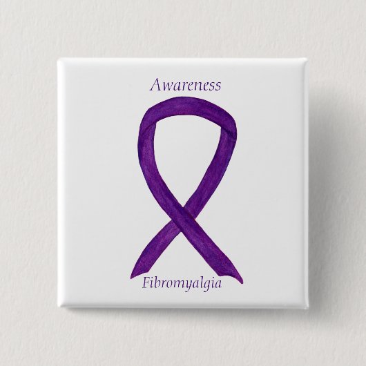 Fibromyalgia Awareness Ribbon Custom Art Pin Vierkante Button 5,1 Cm (Voorkant)