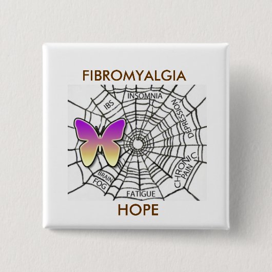 FIBROMYALGIA SPELD VAN HOOP - WIT VIERKANTE BUTTON 5,1 CM (Voorkant)