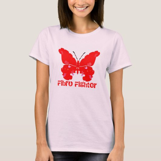 Fibromyalgia-strijder Fibro-vlinderroze T T-shirt (Voorkant)