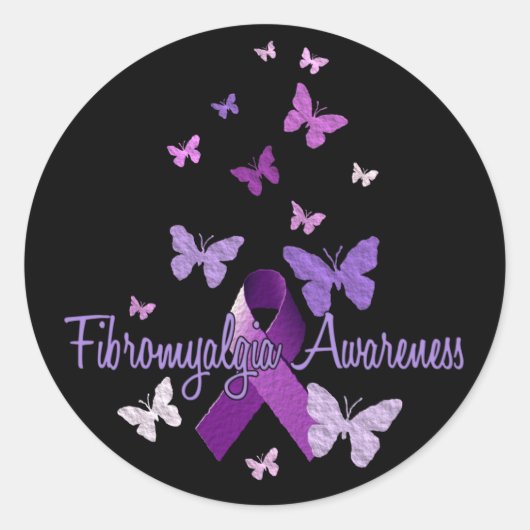 Fibromyalgie Awareness (lint & vlinders) Ronde Sticker (Voorkant)