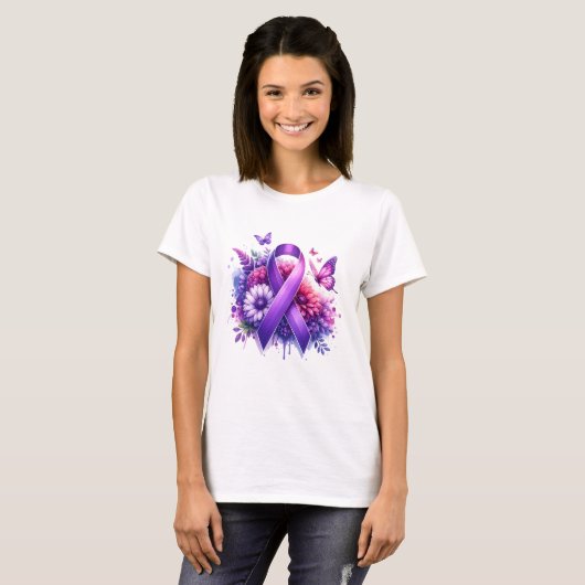 Fibromyalgie Awareness Ribbon T-shirt (Voorkant volledig)