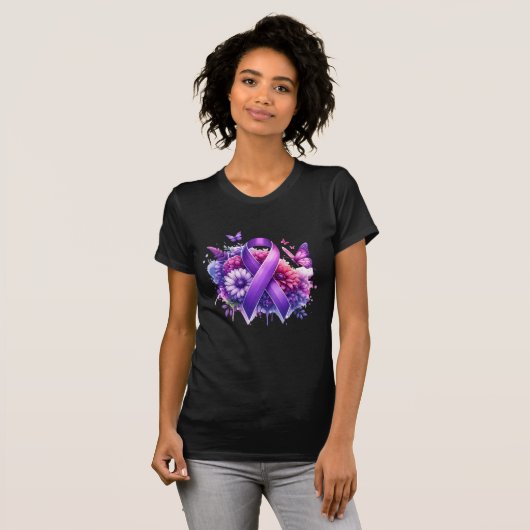 Fibromyalgie Awareness Ribbon T-shirt (Voorkant volledig)