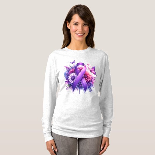 Fibromyalgie Awareness Ribbon T-shirt (Voorkant volledig)