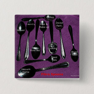 Fibromyalgie Awareness Spoons Vierkante Button 5,1 Cm