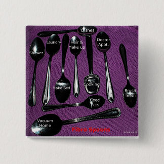 Fibromyalgie Awareness Spoons Vierkante Button 5,1 Cm